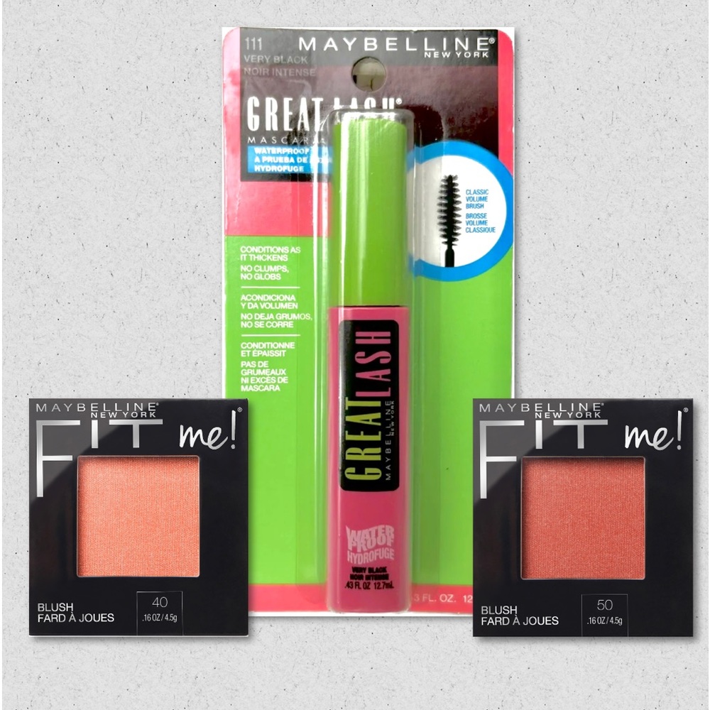 Maybelline Great Lash Mascara 111 Very Black / Fit Me Blush 50 Wine and 40 Peach